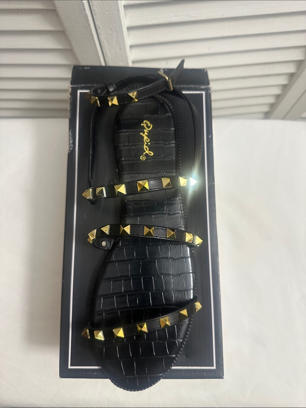 Qupid Black Studded Strappy Sandals